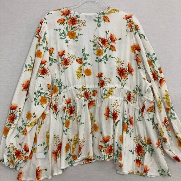 Torrid Gauze Floral Tie Front Lightweight Top Plus 2X Cream Orange Feminine - Picture 9 of 10